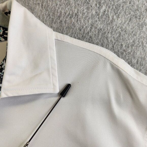 Footjoy Shirt Mens Large White Floral Trim Golf Polo Performance Clock Tower - Picture 7 of 16